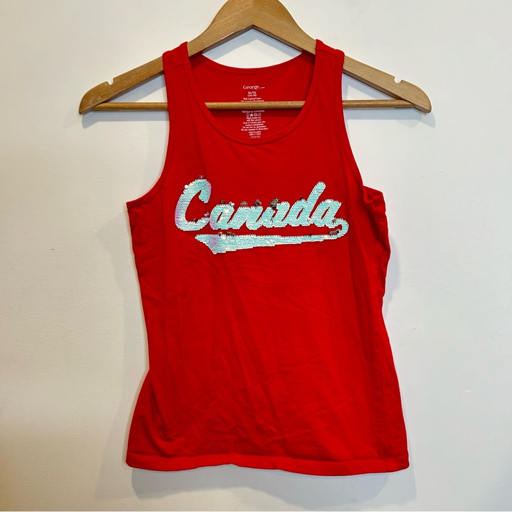 ☀️ 3/$15 George Girls Canada Sequin Tank Top Red